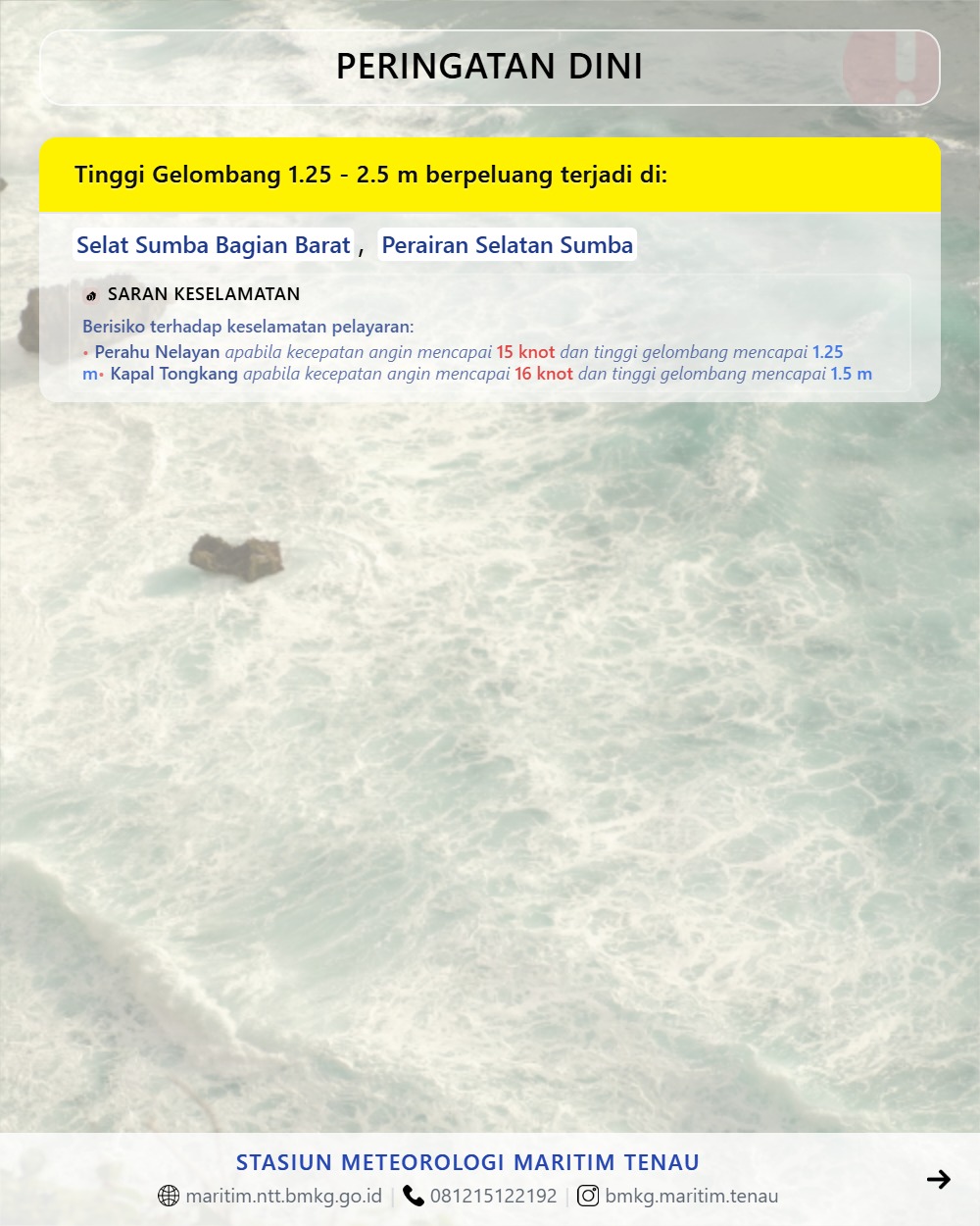 Waspada Gelombang 2,5 Meter: Stasiun Meteorologi Maritim Tenau Keluarkan Peringatan Dini Tinggi Gelombang di Perairan NTT