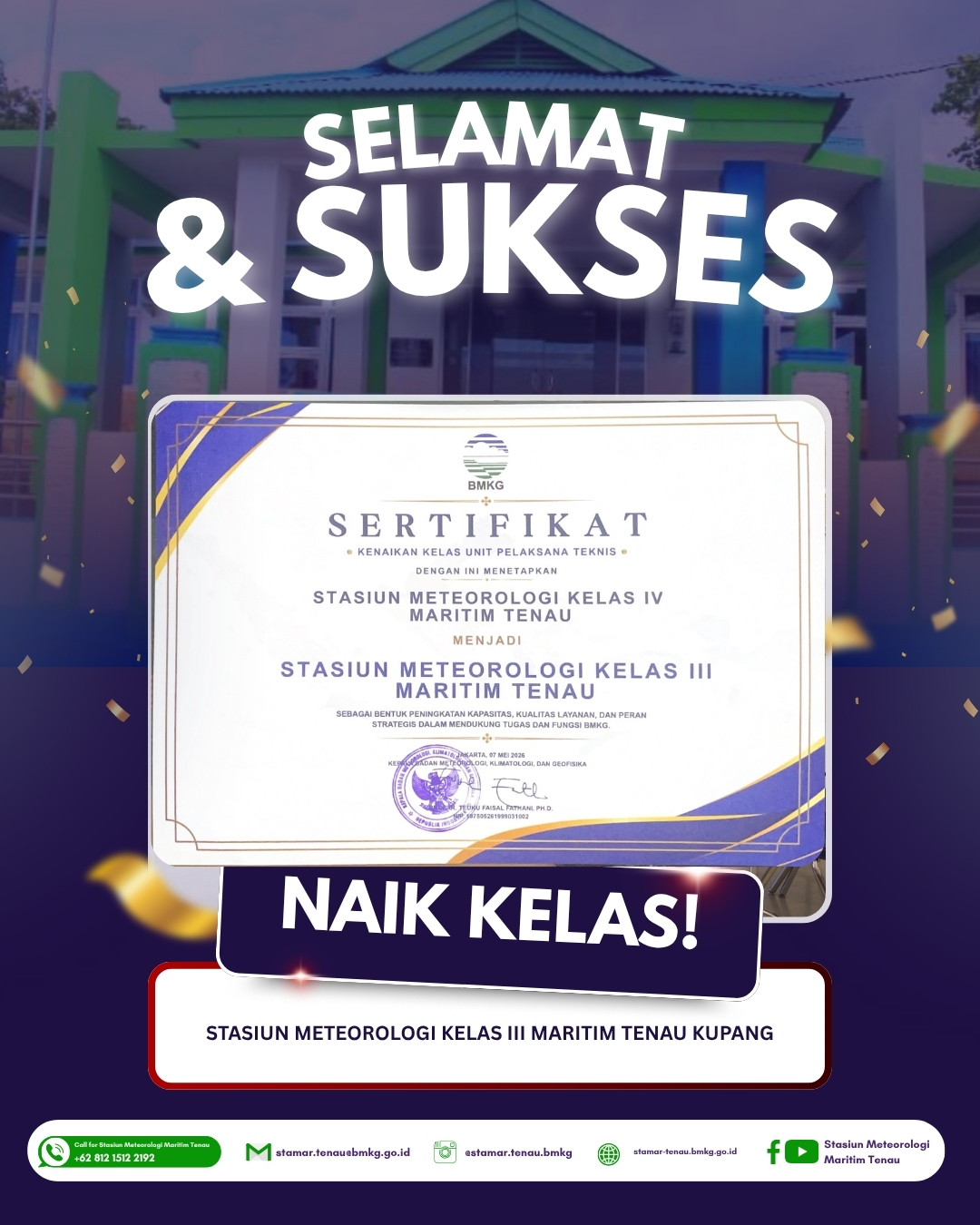 Komitmen Layanan Prima, Status Stasiun Meteorologi Maritim Tenau Kupang Meningkat ke Kelas III