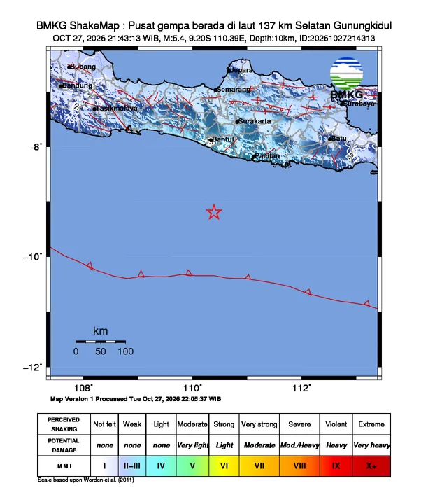 Peta ShakeMap Gempa